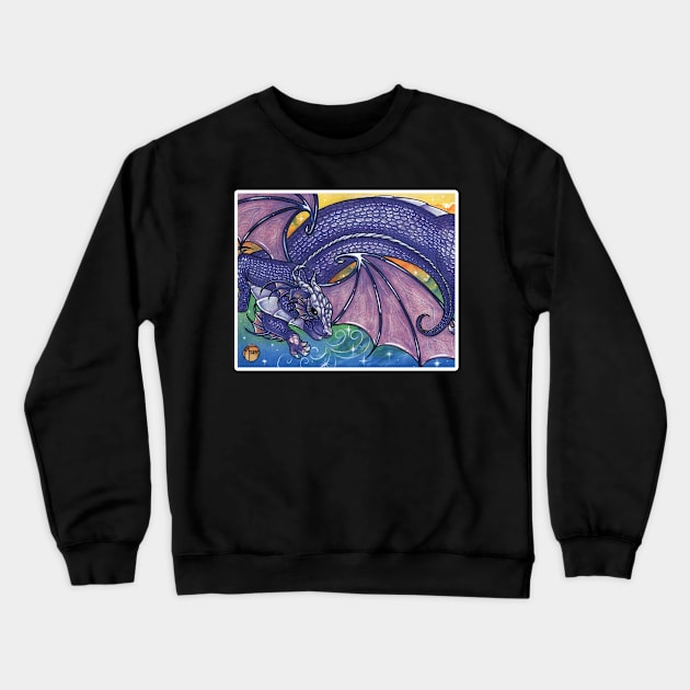 Purple Dragon Ferret - White Outlined Version Crewneck Sweatshirt by Nat Ewert Art